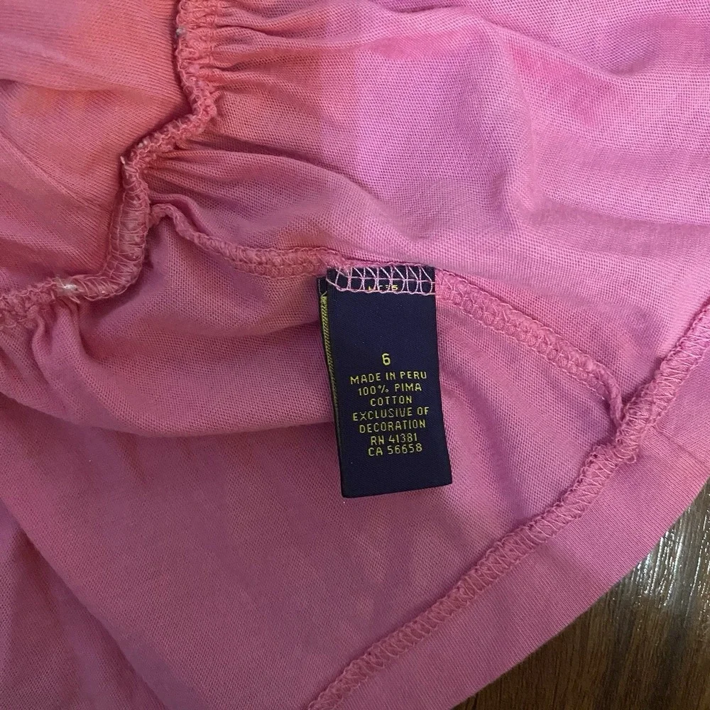 Girls Kids Polo Ralph Lauren Pink T Shirt Dress Ruffle Skirt Size 6 Pima Cotton